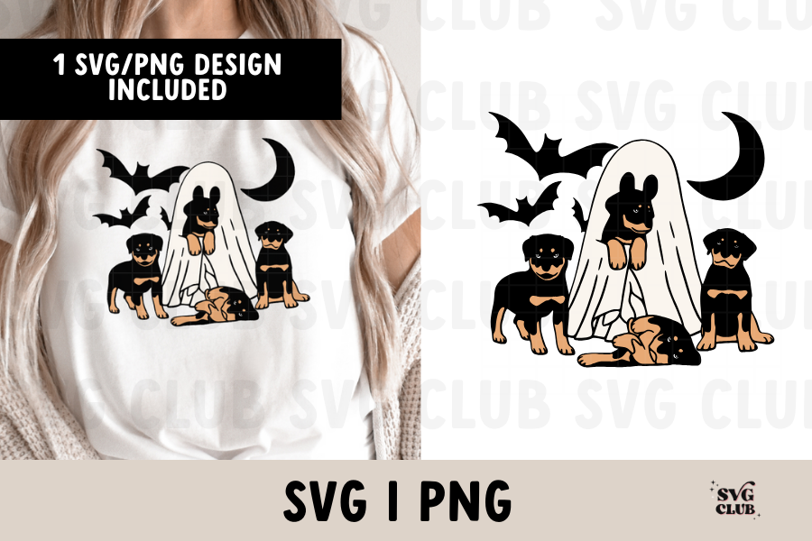 Ghost with Puppy Dogs SVG / PNG - Trendy Halloween SVG