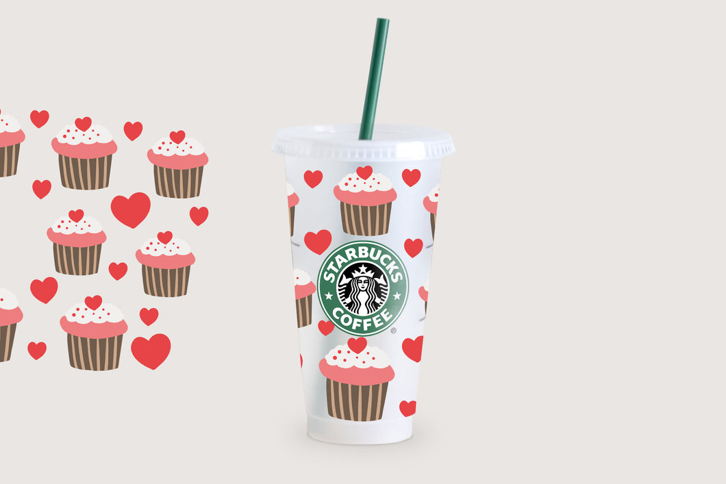 Heart Cupcake Cold Cup Wrap SVG