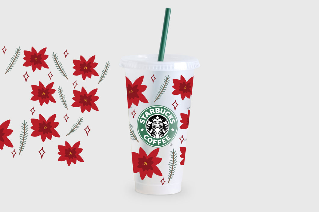 Poinsettia Cold Cup Wrap SVG