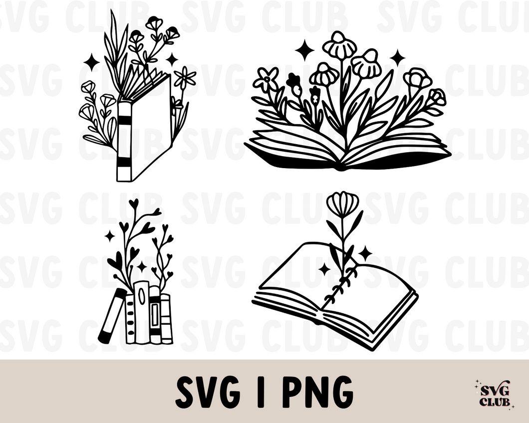Floral Books SVG/PNG Bundle
