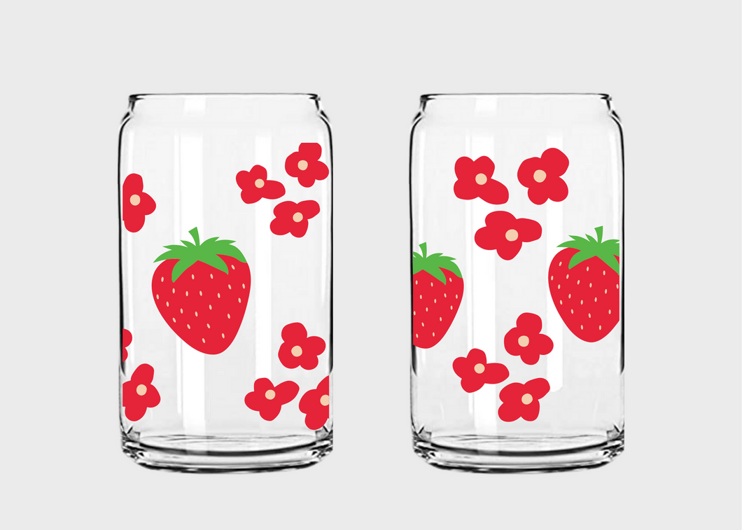 Spring Strawberries Glass Can Wrap SVG